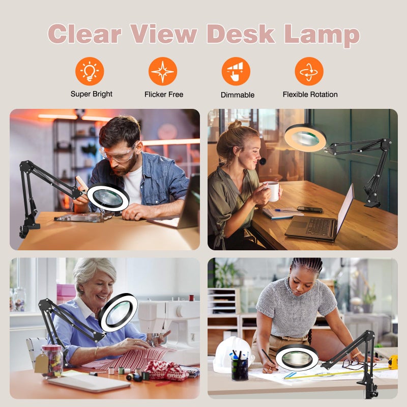 NOEVSBIG Magnifying Glass Light Clamp Desktop Lamp Stand Desk Table Close Work Up for Crafting, Model Assembly, Reading, Sewing, Jewelry Making, 10X-5X HD Magnifier 50 illumination Options for Elderly - Image 4